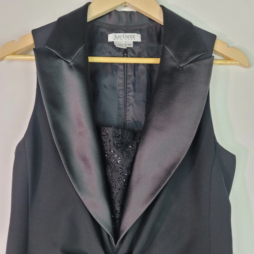 Kay Unger New York All Black plunge v-neck cocktail dress size 10 - Picture 3 of 13